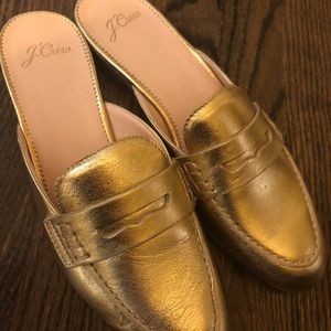 J.Crew Academy Penny-Loafer Mules Metallic Leather